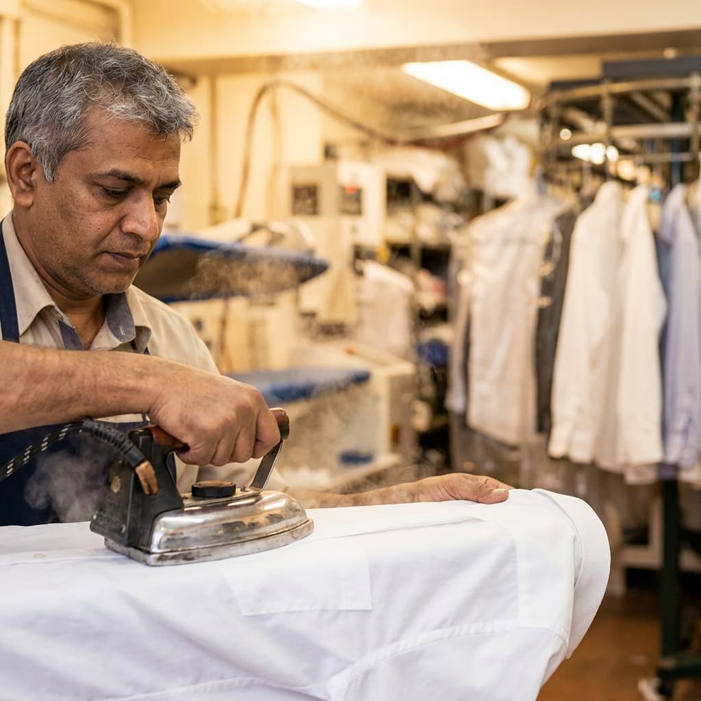 Master Pressman ironing a shirt
